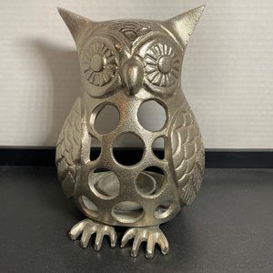 Metal Owl Votive Candle Holder - Silver 7.5” tall